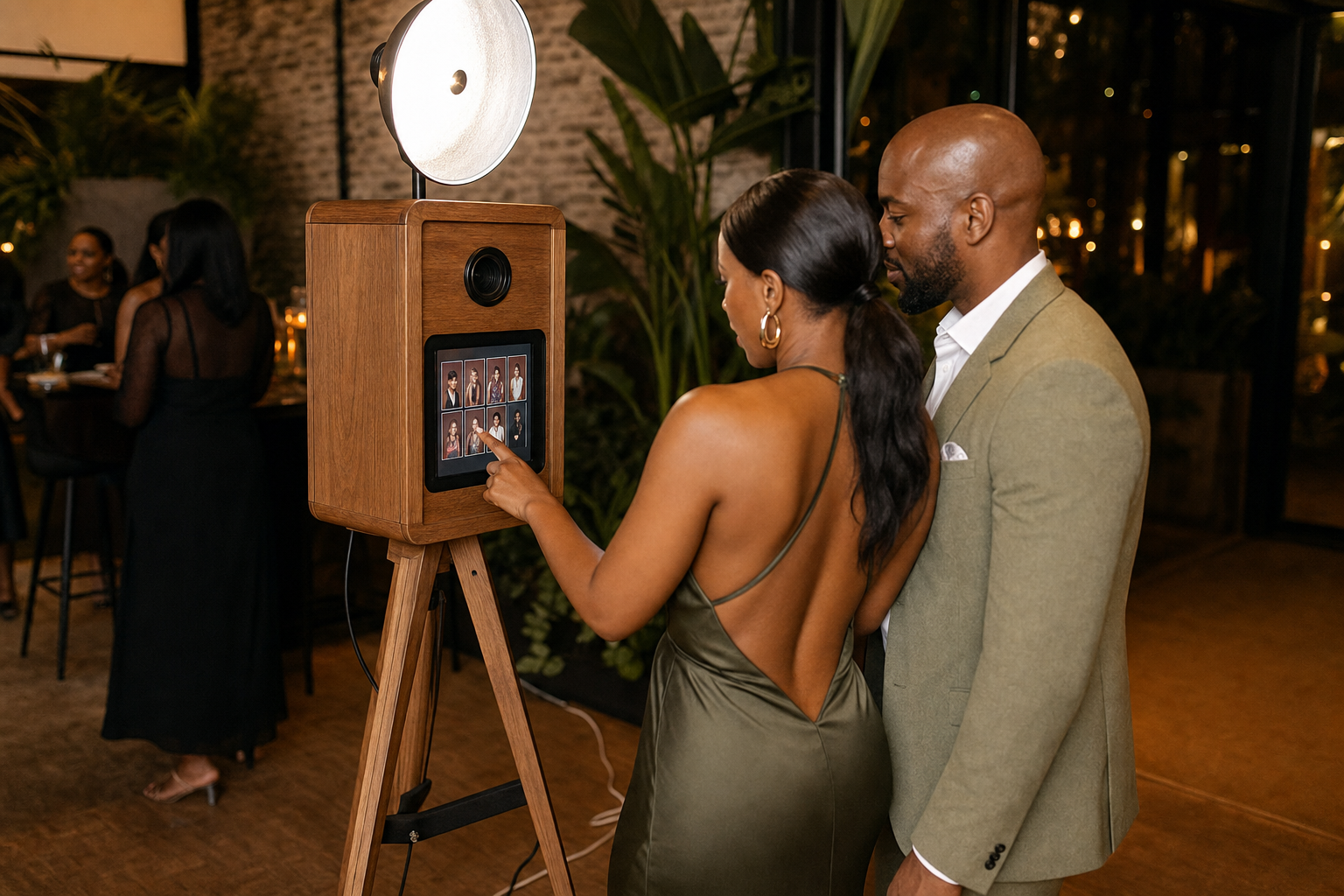 Guests using the oak AI Booth at an evening event in Johannesburg