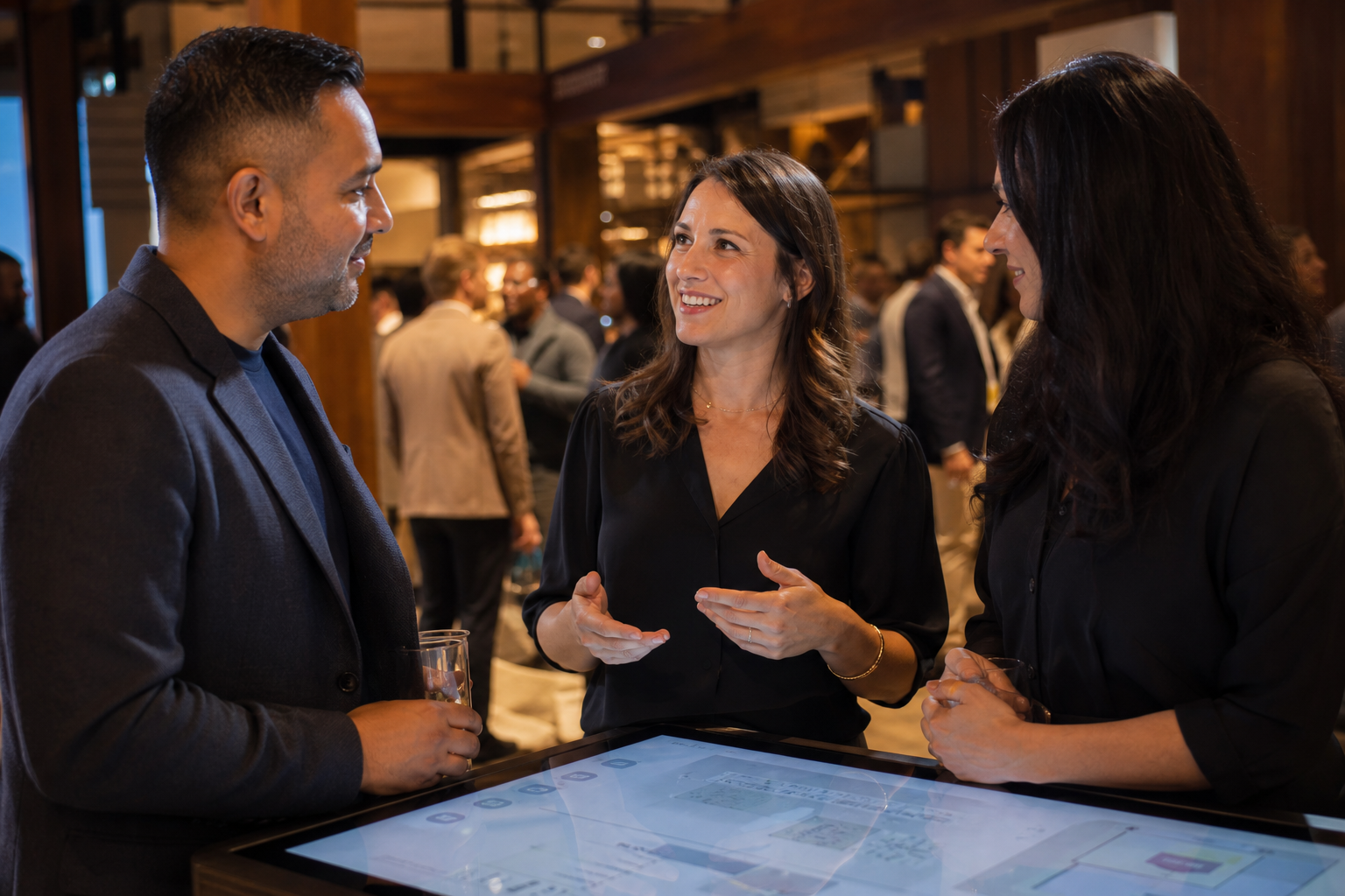 Brand team speaking with guests at an interactive corporate event